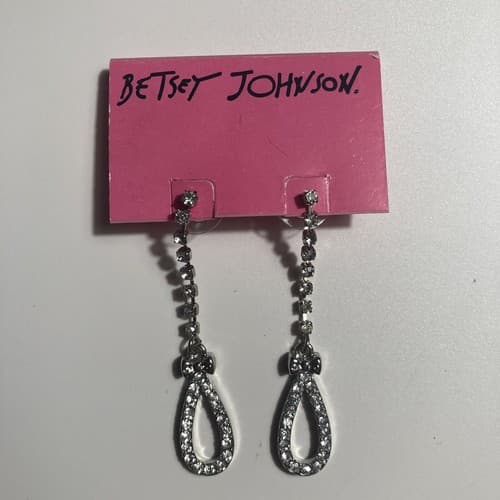 Betsy Johnson Clear Rhinestone Drop Earrings Carded Y2K McBling Prom Formal NOC