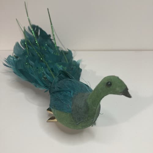 Vintage Christmas Turquoise Figural FeatheredPeacock Bird Clip On Ornament Large - Thumbnail 12