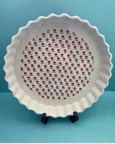 Vintage Ceramic Porcelain Quiche Tart Dish Daisies Florals Vtg Kitchen Read Desc