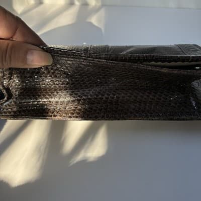 Vintage Brown Snakeskin Wallet Clutch Purse 70s 80s Retro Mob Wife Classic Chic - Thumbnail 17
