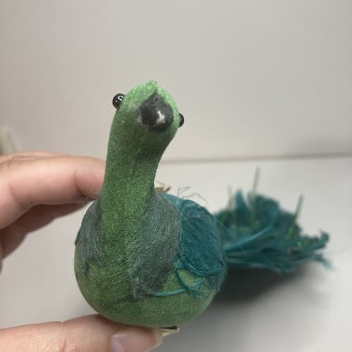 Vintage Christmas Turquoise Figural FeatheredPeacock Bird Clip On Ornament Large - Thumbnail 3