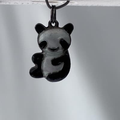 Vintage Sterling Silver 925 Panda Bear Enameled Cloisone Style Charm Pendant NOS - Thumbnail 2