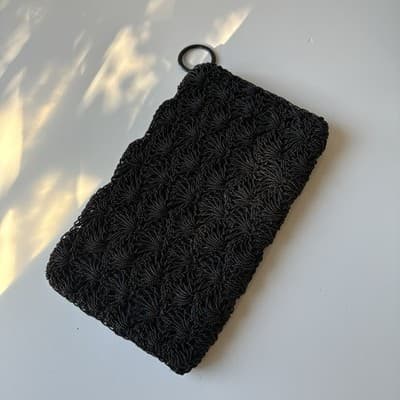 Vintage Black Beaded Scalloped Evening Clutch Bag Wallet Mini Seed Bead Retro - Thumbnail 3