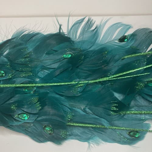 Vintage Christmas Turquoise Figural FeatheredPeacock Bird Clip On Ornament Large - Thumbnail 7