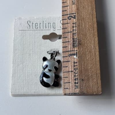 Vintage Sterling Silver 925 Panda Bear Enameled Cloisone Style Charm Pendant NOS - Thumbnail 4