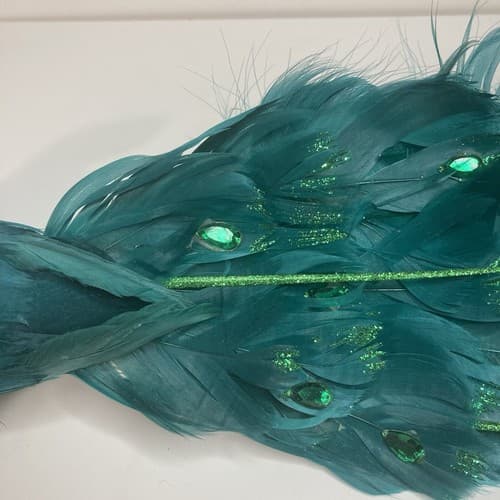 Vintage Christmas Turquoise Figural FeatheredPeacock Bird Clip On Ornament Large - Thumbnail 6