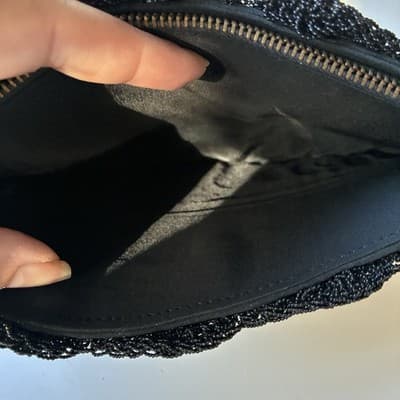 Vintage Black Beaded Scalloped Evening Clutch Bag Wallet Mini Seed Bead Retro - Thumbnail 7