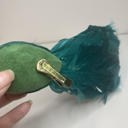 Vintage Christmas Turquoise Figural FeatheredPeacock Bird Clip On Ornament Large - Thumbnail 5