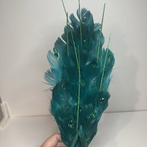 Vintage Christmas Turquoise Figural FeatheredPeacock Bird Clip On Ornament Large - Thumbnail 15
