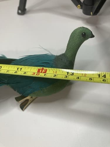 Vintage Christmas Turquoise Figural FeatheredPeacock Bird Clip On Ornament Large - Thumbnail 10