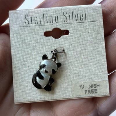 Vintage Sterling Silver 925 Panda Bear Enameled Cloisone Style Charm Pendant NOS - Thumbnail 7