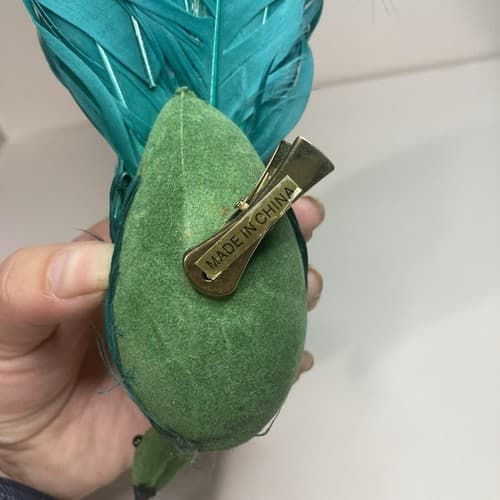 Vintage Christmas Turquoise Figural FeatheredPeacock Bird Clip On Ornament Large - Thumbnail 8