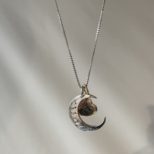 Sterling Silver 925 Mom I Love You To The Moon and Back Pendant Necklace Italy - Thumbnail 9