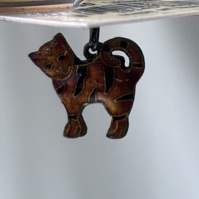 Vintage Sterling Silver 925 Cat Kitty Enameled Cloisonee Style Charm Pendant NOS - Thumbnail 5