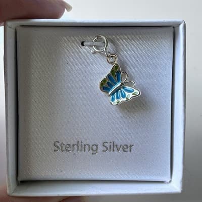 Vintage? Sterling Silver 925 Butterfly Enameled Charm Pendant NOS MACYS - Thumbnail 2