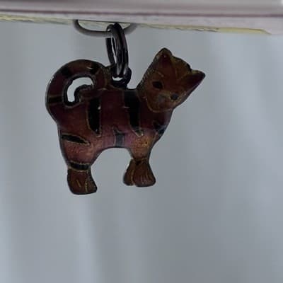 Vintage Sterling Silver 925 Cat Kitty Enameled Cloisonee Style Charm Pendant NOS - Thumbnail 3