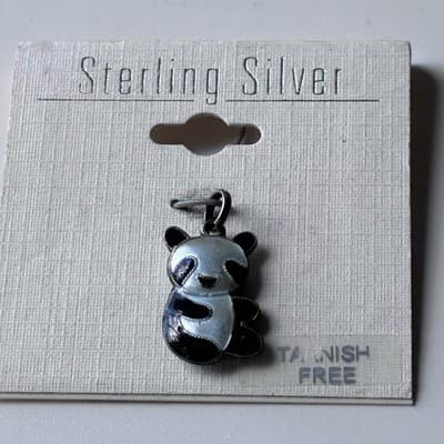 Vintage Sterling Silver 925 Panda Bear Enameled Cloisone Style Charm Pendant NOS - Thumbnail 3