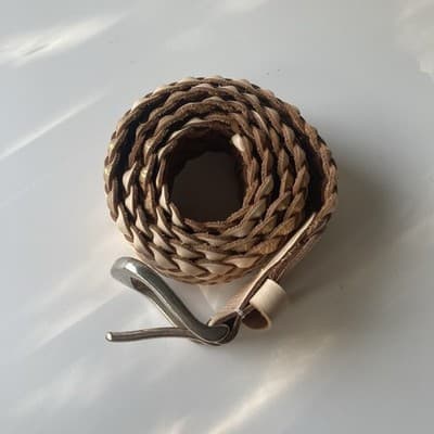 VTG Linea Pelle Braided Woven Leather Belt Womens M Metallic Brass Buckle Boho - Thumbnail 3