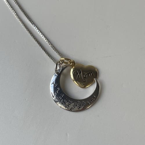 Sterling Silver 925 Mom I Love You To The Moon and Back Pendant Necklace Italy - Thumbnail 8