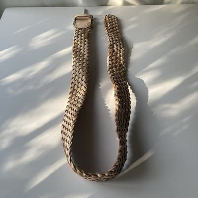 VTG Linea Pelle Braided Woven Leather Belt Womens M Metallic Brass Buckle Boho - Thumbnail 8