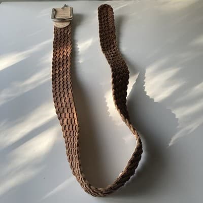 VTG Linea Pelle Braided Woven Leather Belt Womens M Metallic Brass Buckle Boho - Thumbnail 7