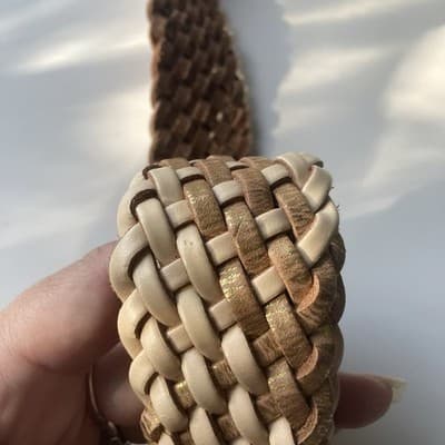 VTG Linea Pelle Braided Woven Leather Belt Womens M Metallic Brass Buckle Boho - Thumbnail 9