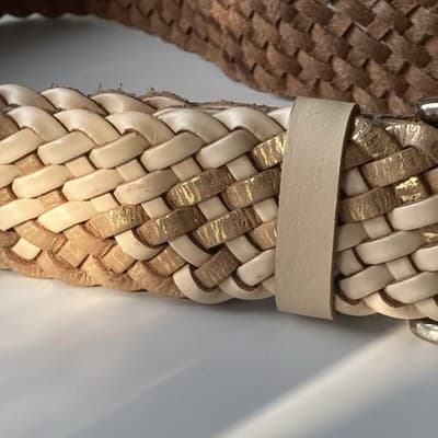 VTG Linea Pelle Braided Woven Leather Belt Womens M Metallic Brass Buckle Boho - Thumbnail 11