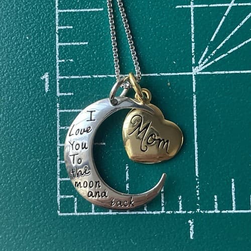 Sterling Silver 925 Mom I Love You To The Moon and Back Pendant Necklace Italy - Thumbnail 2