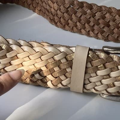 VTG Linea Pelle Braided Woven Leather Belt Womens M Metallic Brass Buckle Boho - Thumbnail 10