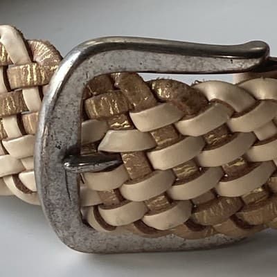 VTG Linea Pelle Braided Woven Leather Belt Womens M Metallic Brass Buckle Boho - Thumbnail 6
