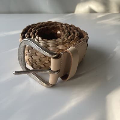 VTG Linea Pelle Braided Woven Leather Belt Womens M Metallic Brass Buckle Boho - Thumbnail 2