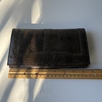 Vintage Brown Snakeskin Wallet Clutch Purse 70s 80s Retro Mob Wife Classic Chic - Thumbnail 5