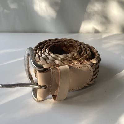 VTG Linea Pelle Braided Woven Leather Belt Womens M Metallic Brass Buckle Boho - Thumbnail 15