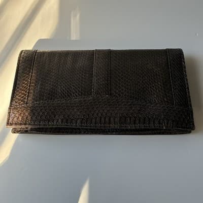 Vintage Brown Snakeskin Wallet Clutch Purse 70s 80s Retro Mob Wife Classic Chic - Thumbnail 3