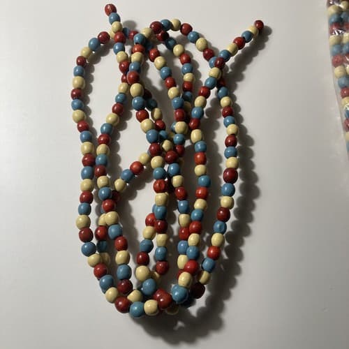 Vintage Good Tidings Christmas Wood Bead Garland Boho 2 Packs Read Description - Thumbnail 9