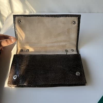 Vintage Brown Snakeskin Wallet Clutch Purse 70s 80s Retro Mob Wife Classic Chic - Thumbnail 9