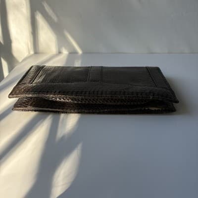 Vintage Brown Snakeskin Wallet Clutch Purse 70s 80s Retro Mob Wife Classic Chic - Thumbnail 11