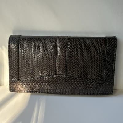 Vintage Brown Snakeskin Wallet Clutch Purse 70s 80s Retro Mob Wife Classic Chic - Thumbnail 2