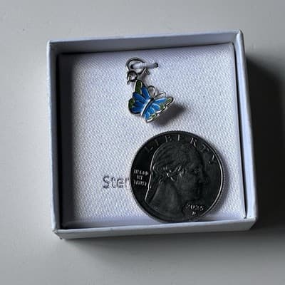 Vintage? Sterling Silver 925 Butterfly Enameled Charm Pendant NOS MACYS - Thumbnail 6
