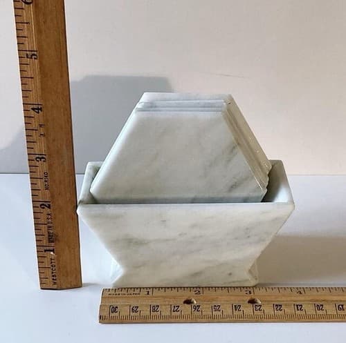 Vintage Post Modern Marble Coaster Set Bar Ware Minimalist Chic 5 Coasters Case - Thumbnail 3