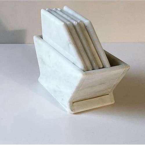 Vintage Post Modern Marble Coaster Set Bar Ware Minimalist Chic 5 Coasters Case - Thumbnail 5