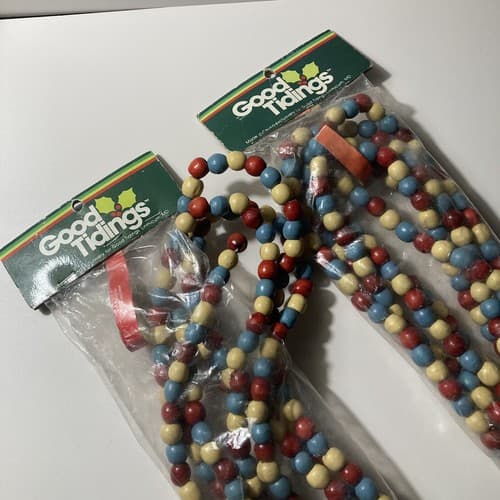 Vintage Good Tidings Christmas Wood Bead Garland Boho 2 Packs Read Description - Thumbnail 2