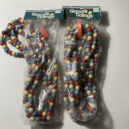 Vintage Good Tidings Christmas Wood Bead Garland Boho 2 Packs Read Description - Thumbnail 3