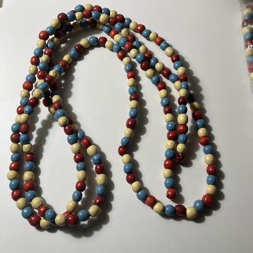 Vintage Good Tidings Christmas Wood Bead Garland Boho 2 Packs Read Description - Thumbnail 7