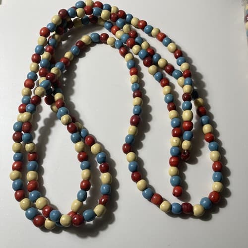 Vintage Good Tidings Christmas Wood Bead Garland Boho 2 Packs Read Description - Thumbnail 6
