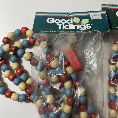 Vintage Good Tidings Christmas Wood Bead Garland Boho 2 Packs Read Description - Thumbnail 4