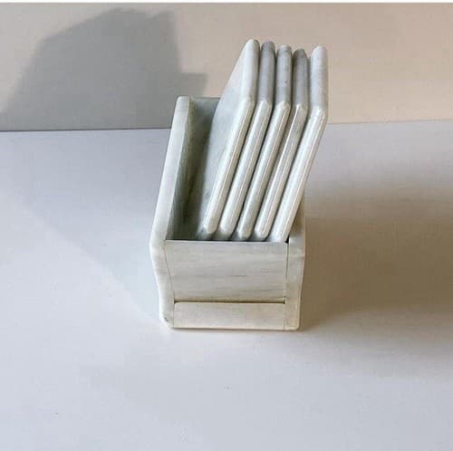 Vintage Post Modern Marble Coaster Set Bar Ware Minimalist Chic 5 Coasters Case - Thumbnail 6