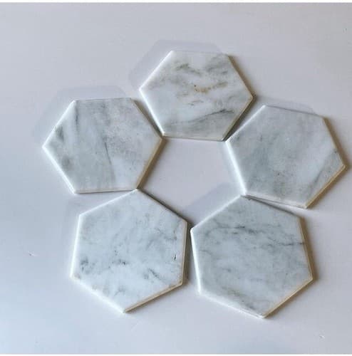 Vintage Post Modern Marble Coaster Set Bar Ware Minimalist Chic 5 Coasters Case - Thumbnail 8
