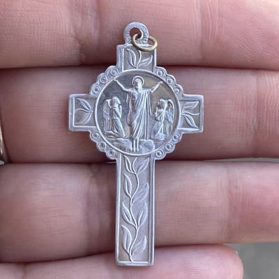 Vintage NOS Aluminum Cross Pendant Jesus 👼🏼I Am the Resurrection and the Life - Thumbnail 9