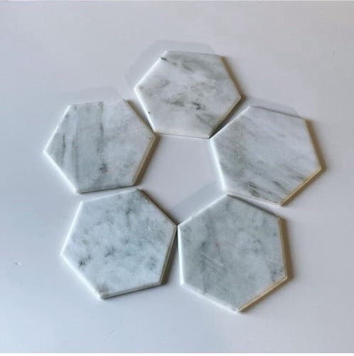 Vintage Post Modern Marble Coaster Set Bar Ware Minimalist Chic 5 Coasters Case - Thumbnail 4